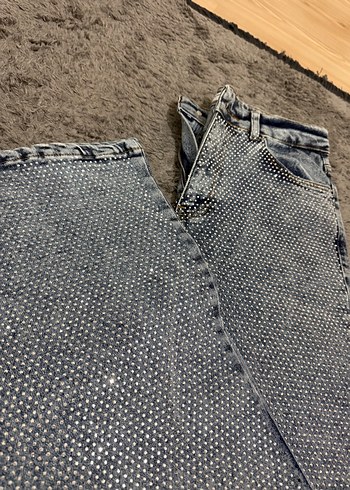s Beden gri Renk Kadın Gri Payetli Denim Jean