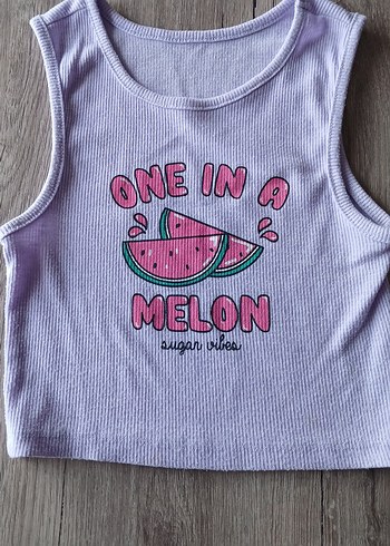 Mor Baskılı Kız Çocuk Örme Atlet krop - Görsel 2