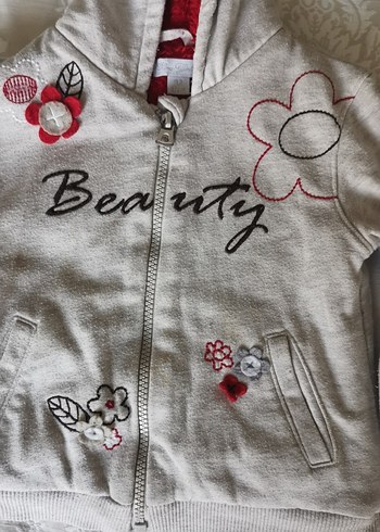 Kız Çocuk Gri Nakışlı Kapüşonlu Sweatshirt - Görsel 2