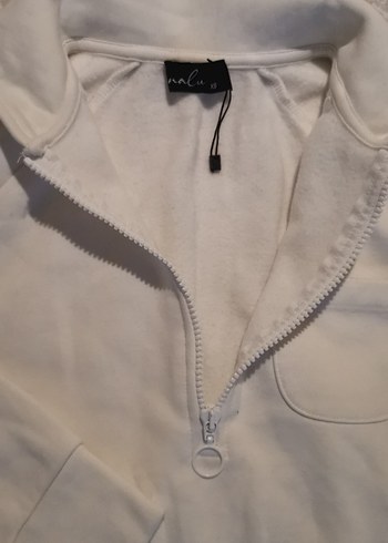 Kadın Beyaz Fermuarlı Sweatshirt - Görsel 2