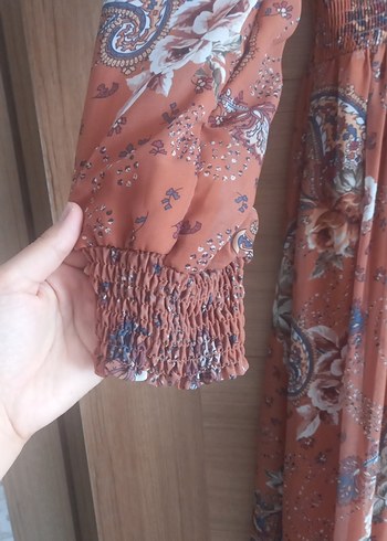Zara kiremit Bohem Uzun Kol Elbise
