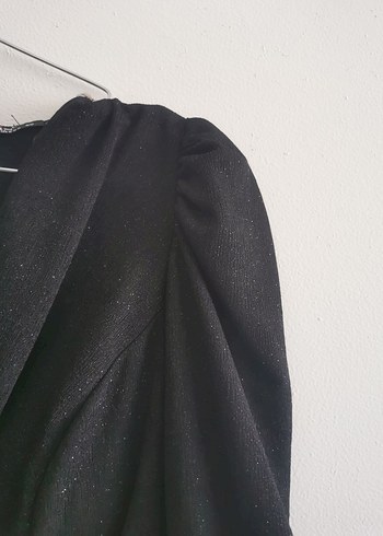 Siyah Drapeli V Yaka Midi Elbise - Görsel 2