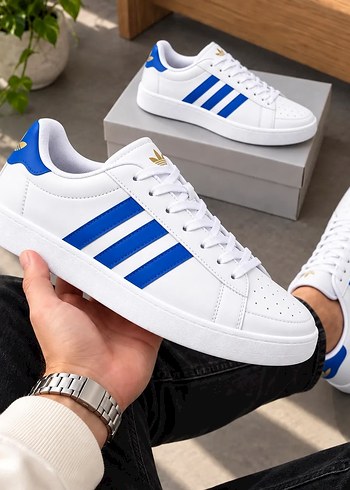 Adidas Beyaz Mavi Uc Serit Sneaker
