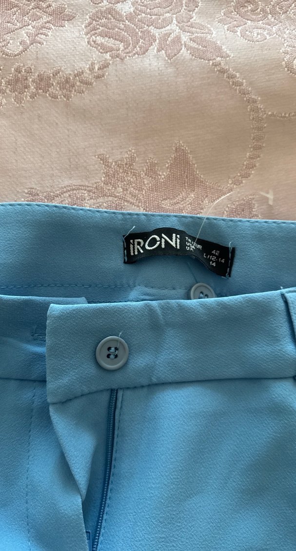 Mavi Kemerli Kadın Kumaş Pantolon - Görsel 2