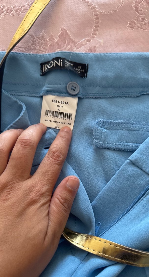 Mavi Kemerli Kadın Kumaş Pantolon - Görsel 4