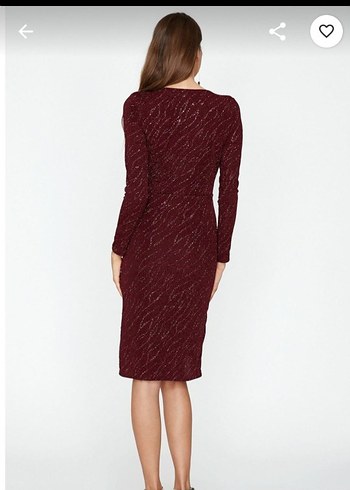 Bordo Parlak Yılan Desenli V Yakalı Uzun Elbise - Görsel 2