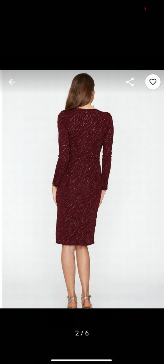 Bordo Parlak Yılan Desenli V Yakalı Uzun Elbise - Görsel 2