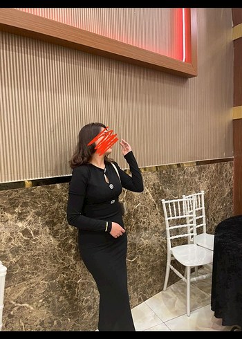 Siyah V Yakalı Uzun Kollu Uzun Elbise - Görsel 4