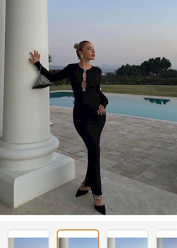 Siyah V Yakalı Uzun Kollu Uzun Elbise - Görsel 2