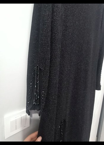 V Yaka Siyah Uzun Gece Elbisesi - Görsel 6