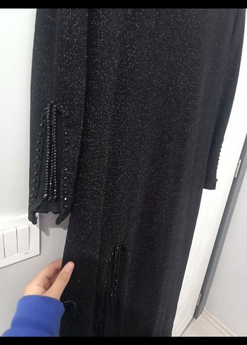 V Yaka Siyah Uzun Gece Elbisesi - Görsel 5