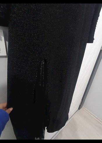 V Yaka Siyah Uzun Gece Elbisesi - Görsel 4