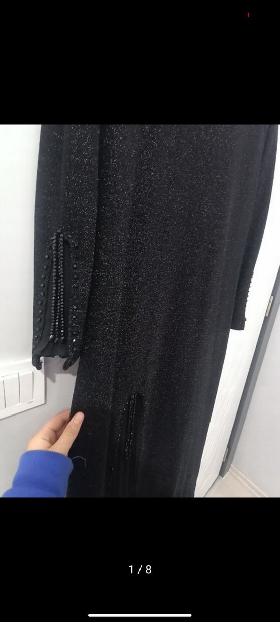 V Yaka Siyah Uzun Gece Elbisesi - Görsel 5