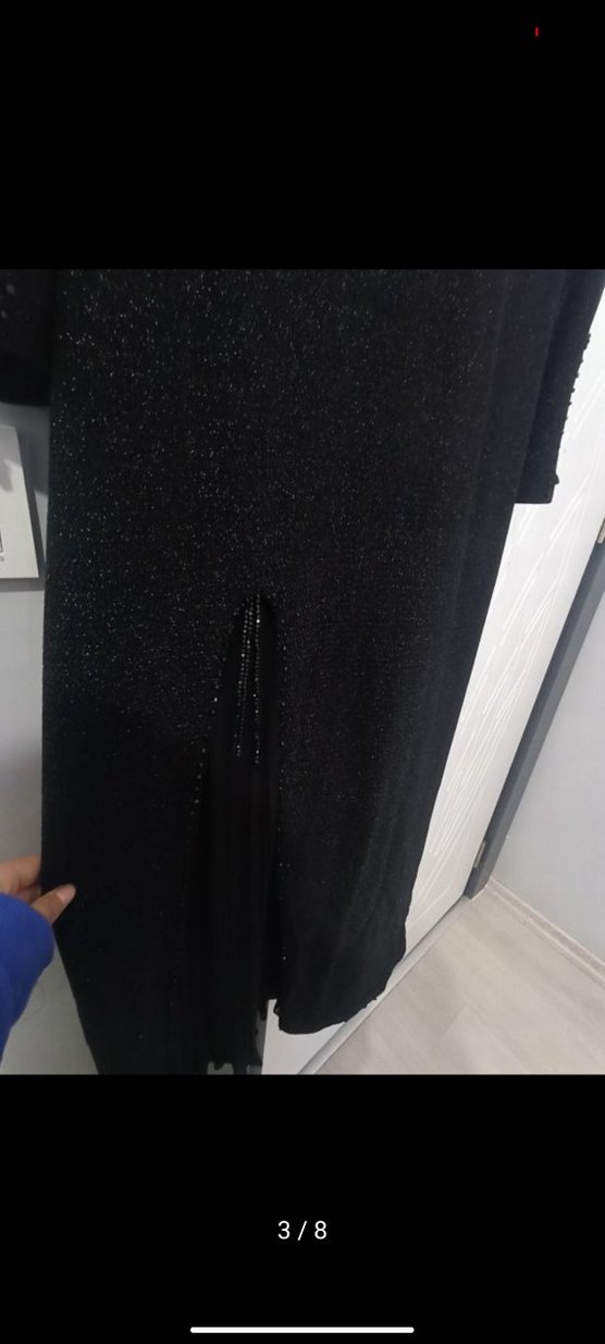 V Yaka Siyah Uzun Gece Elbisesi - Görsel 4