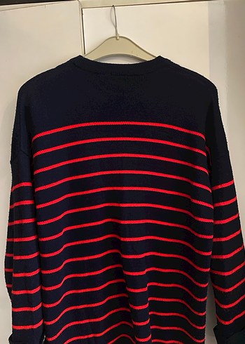 Düğmeli Çizgili Kadın Triko Kazak - Görsel 3