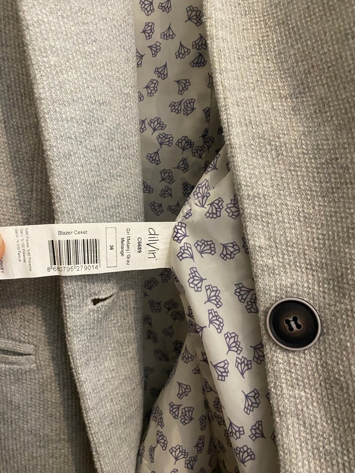 Gri Keten Kadın Blazer Ceket - Görsel 5