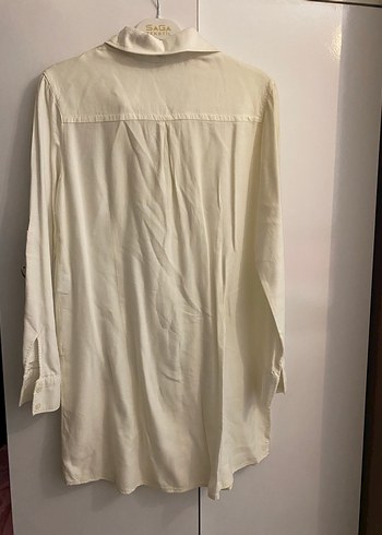 Düğmeli Beyaz Keten Kadın Gömlek - Görsel 3