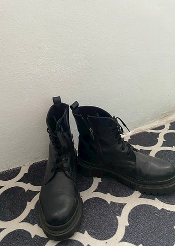 Siyah Deri Platform Topuklu Punk Bot - Görsel 4