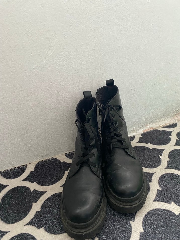 Siyah Deri Platform Topuklu Punk Bot - Görsel 2