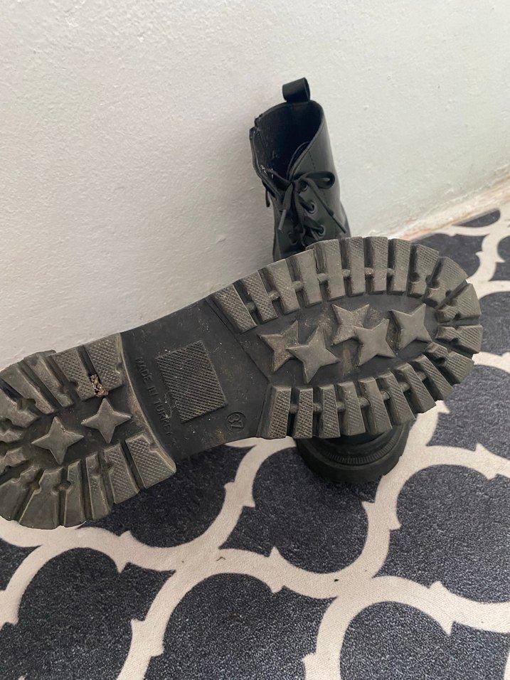 Siyah Deri Platform Topuklu Punk Bot - Görsel 3