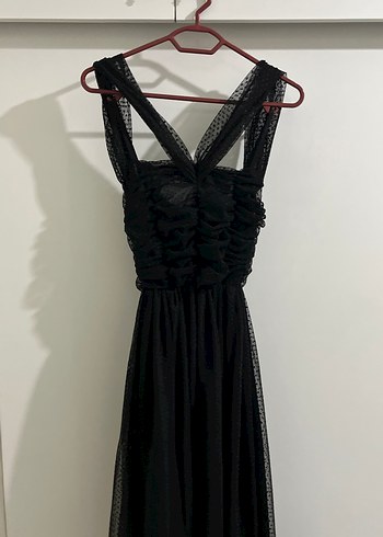 Drapeli Siyah Uzun Gotik Elbise - Görsel 4