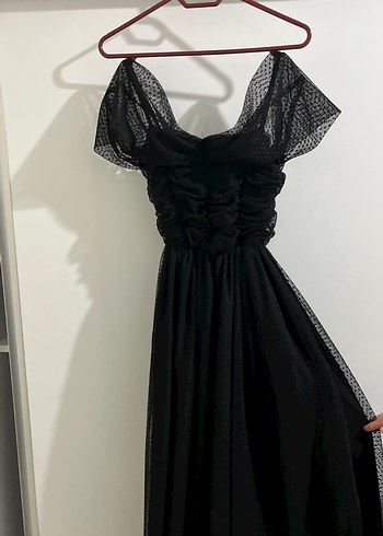 Drapeli Siyah Uzun Gotik Elbise - Görsel 2