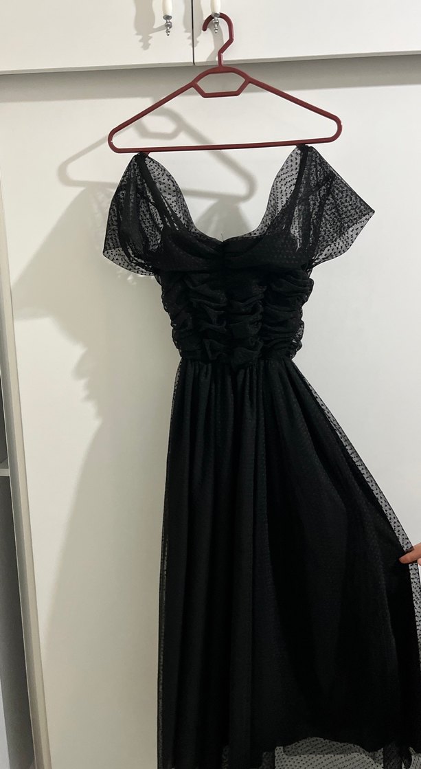 Drapeli Siyah Uzun Gotik Elbise - Görsel 2