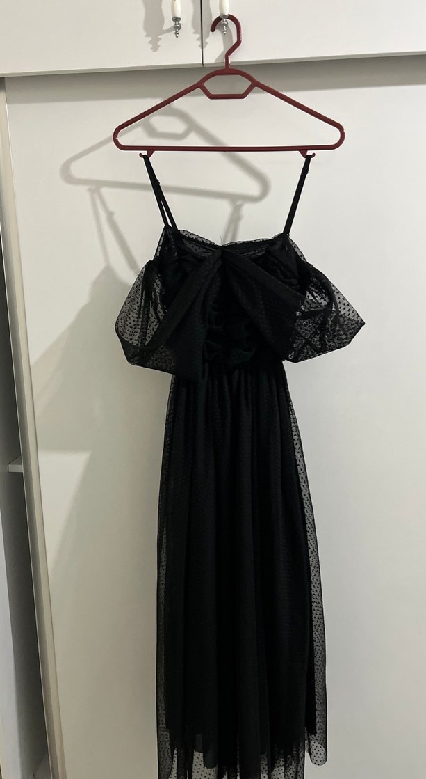 Drapeli Siyah Uzun Gotik Elbise - Görsel 3