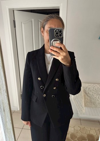 l Beden siyah Renk Düğmeli Siyah Kadın Blazer Ceket