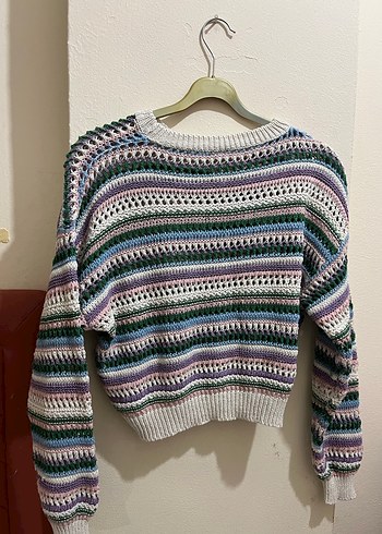 Çok Renkli Bohem Örgü Kadın Kazak - Görsel 2