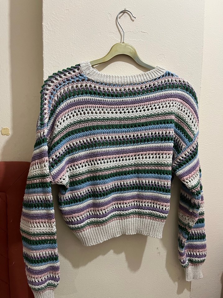 Çok Renkli Bohem Örgü Kadın Kazak - Görsel 2