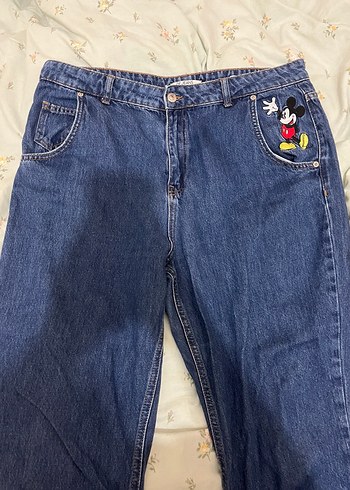 Mavi Nakışlı Rahat Kesim Midi Kot Pantolon - Görsel 2