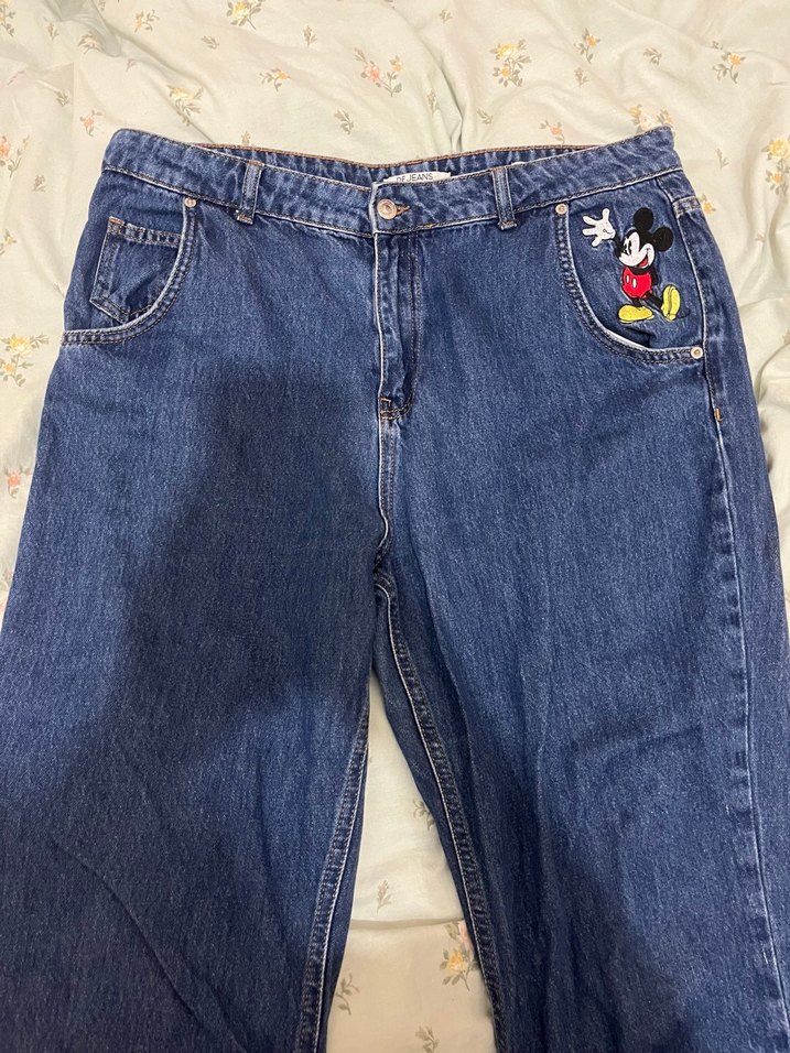 Mavi Nakışlı Rahat Kesim Midi Kot Pantolon - Görsel 2