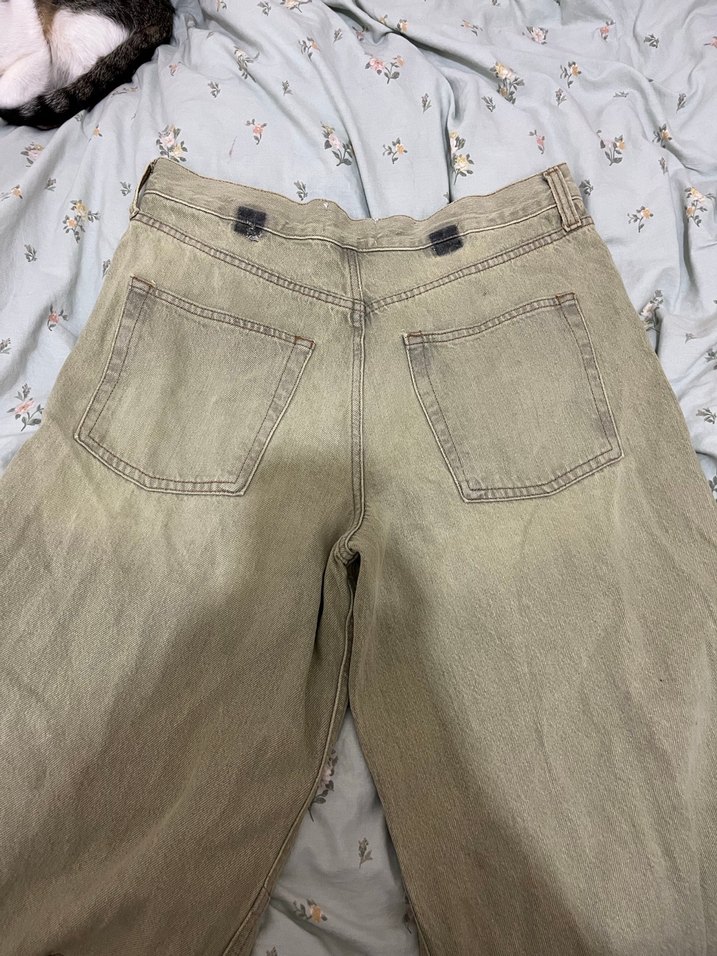 Bej Bol Kesim Kadın Denim Pantolon - Görsel 3