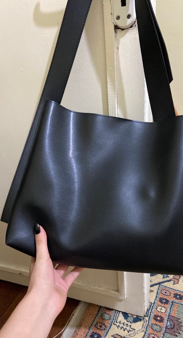 Siyah Minimalist Deri Kadın Omuz Çantası - Görsel 2