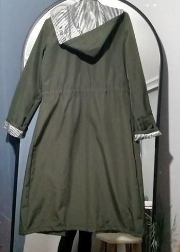 Düğmeli haki Kadın Uzun trençkot - Görsel 2