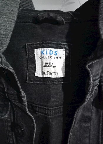 Gri Çocuk  Denim Ceket Kapüşonlu Sweat Kollu - Görsel 3