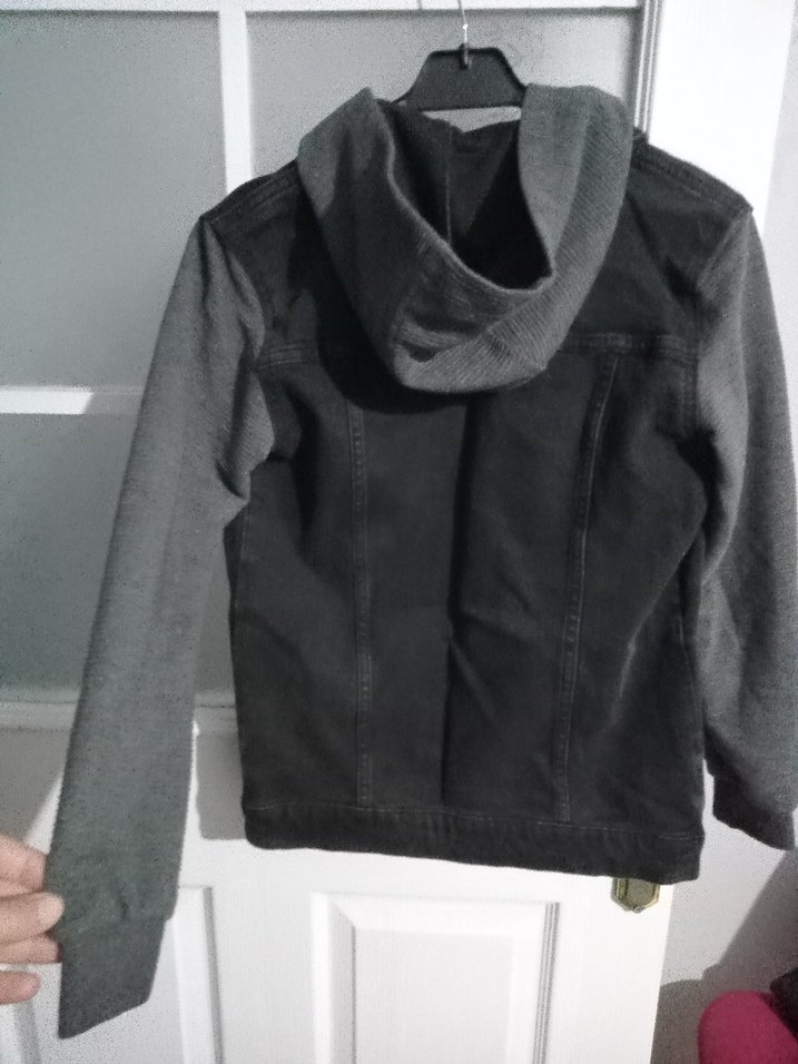 Gri Çocuk  Denim Ceket Kapüşonlu Sweat Kollu - Görsel 2