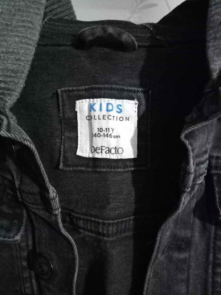 Gri Çocuk  Denim Ceket Kapüşonlu Sweat Kollu - Görsel 3