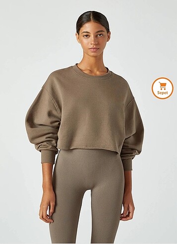 Pull&bear boz gri crop sweatshirt