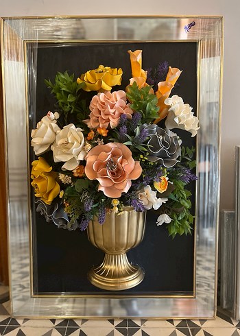 Çiçekli Altın Vazo Tablosu - Görsel 4