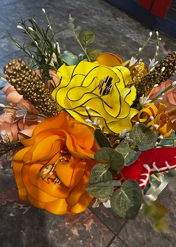 Pastel Sarı Dekoratif Yapay Çiçek Aranjmanı - Görsel 6