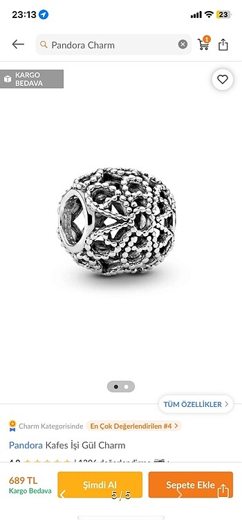 Beden gri Renk pandora charm