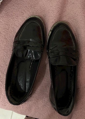 Kadın Siyah Rugan Platform Topuklu Loafer