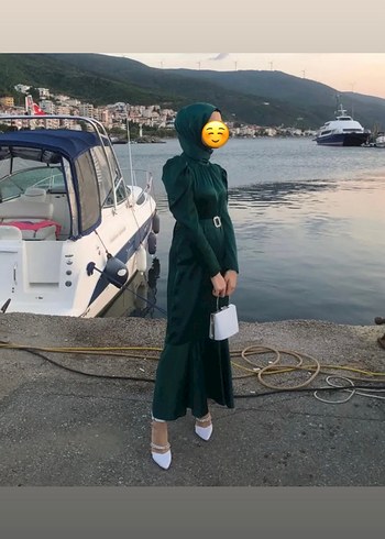 Abiye Yeşil Parlak Uzun Kollu Uzun Elbise
