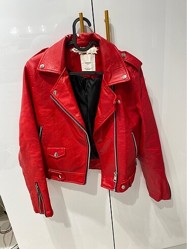 Mango Kırmızı biker deri ceket