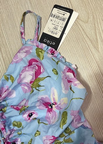 Mavi Çiçekli Drapeli Mini Elbise - Görsel 2