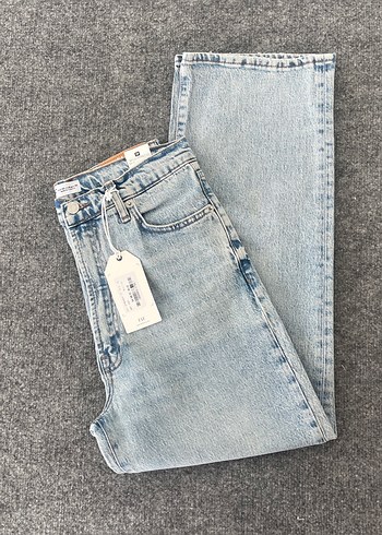 40 Beden gri Renk Buz mavi straight fit Kadın Kot Pantolon