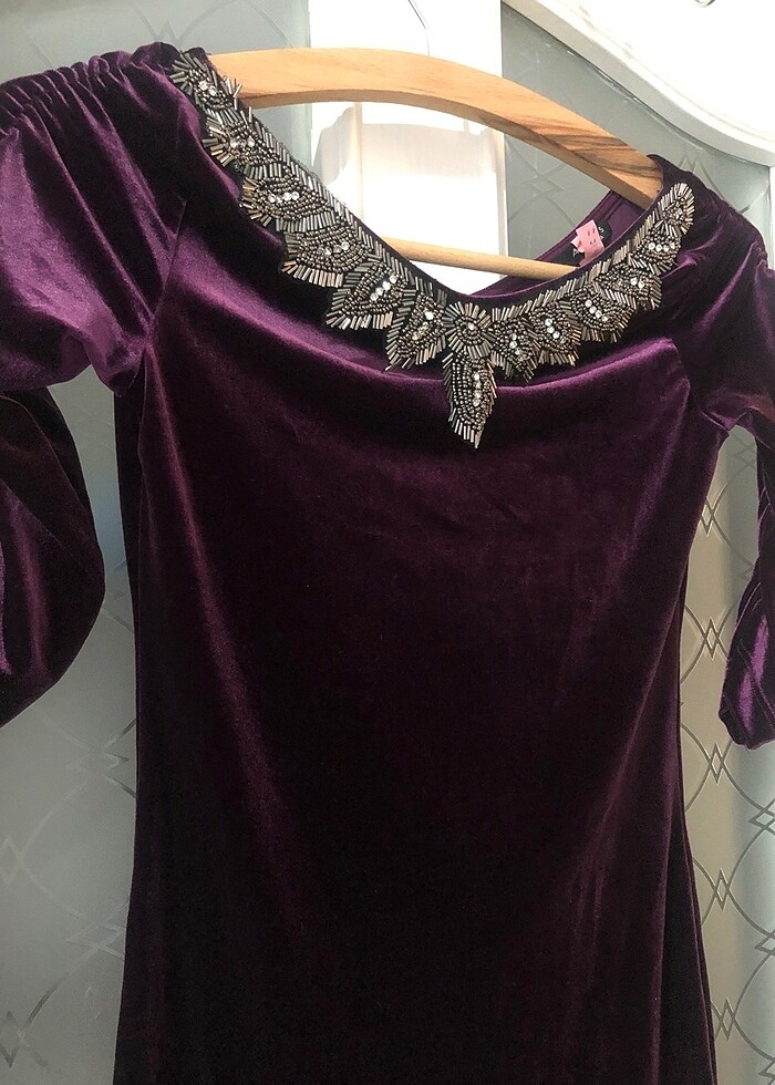 Kadife mor elbise - Görsel 2