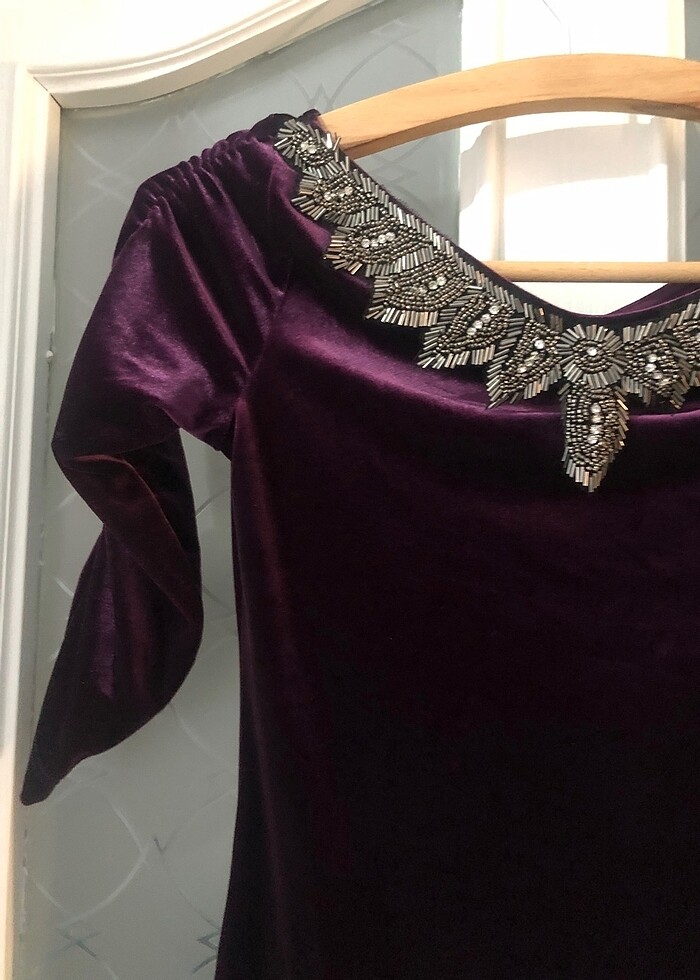 Kadife mor elbise - Görsel 4